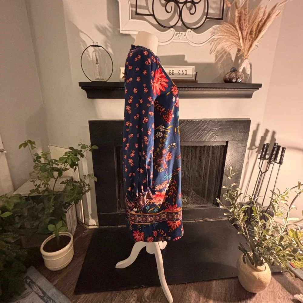 LOFT Iconic Blue Floral Long Sleeve Dress - Picture 9 of 14